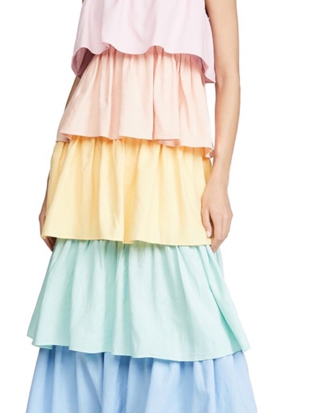 OLIVIA RUBIN Pastel Tiered Maxi Dress in Pink, Peach, Yellow, Mint & Light Blue